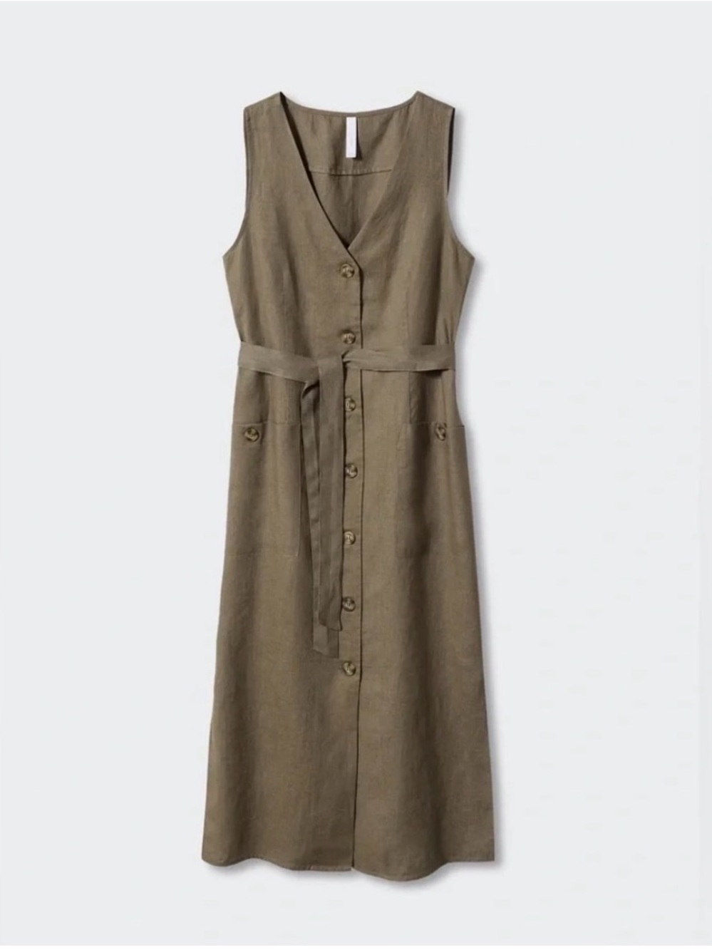 MANGO MNG Sleeveless Linen Dress in Olive Khaki